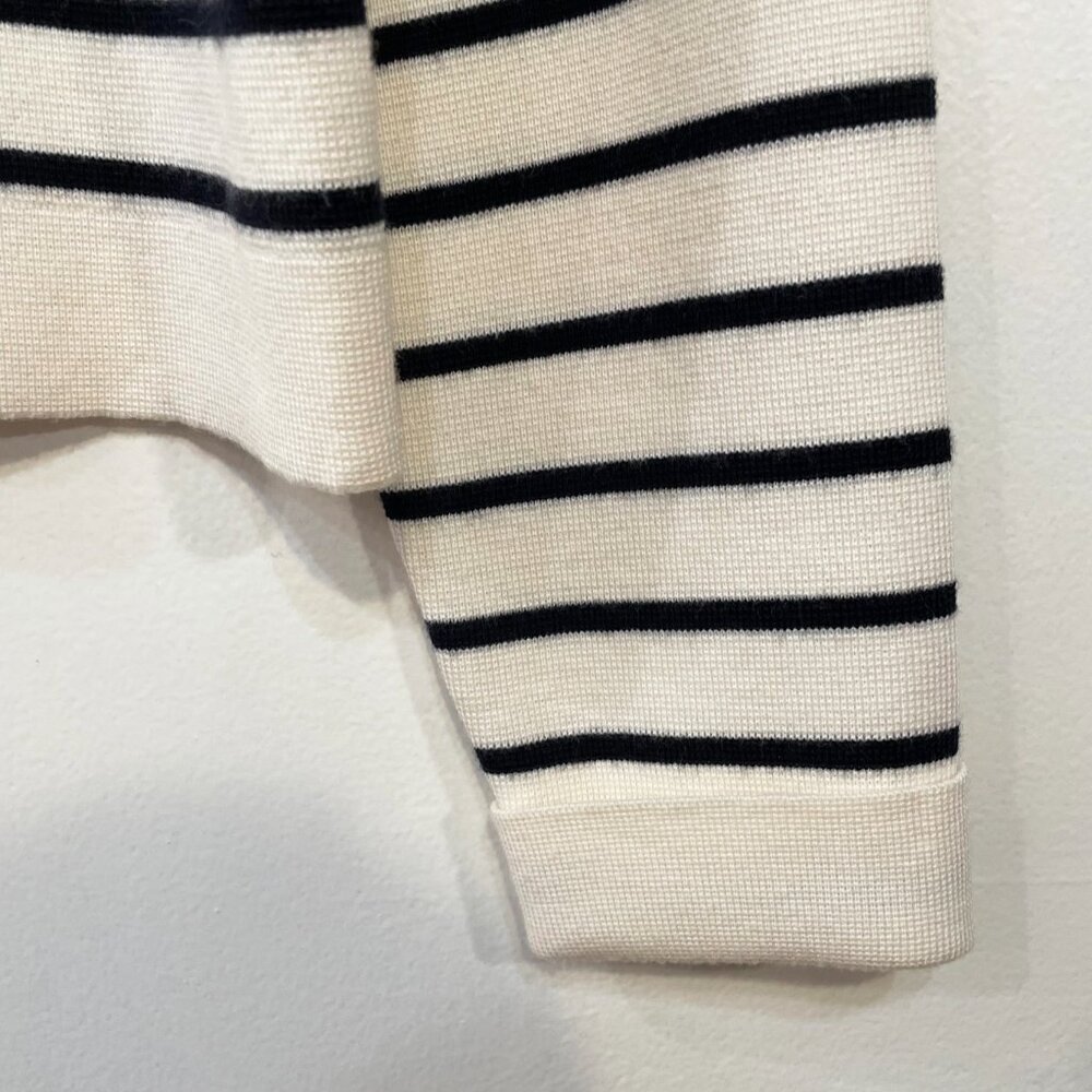 Last Call! EUC Sezane Betty Merino Wool Striped Collared Cardigan Ecru Navy S - Picture 6 of 9